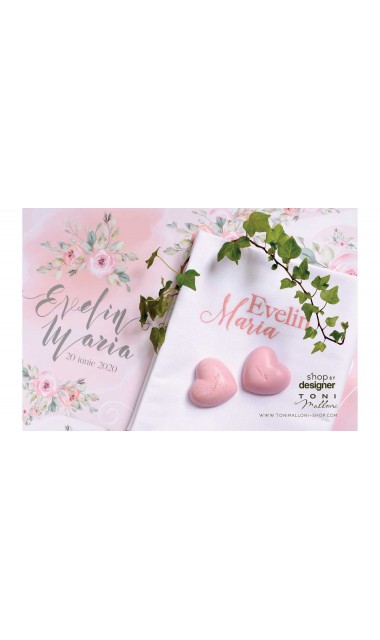 Trusou de botez somon cu alb si cu motive florale Watercolor Flowers 15